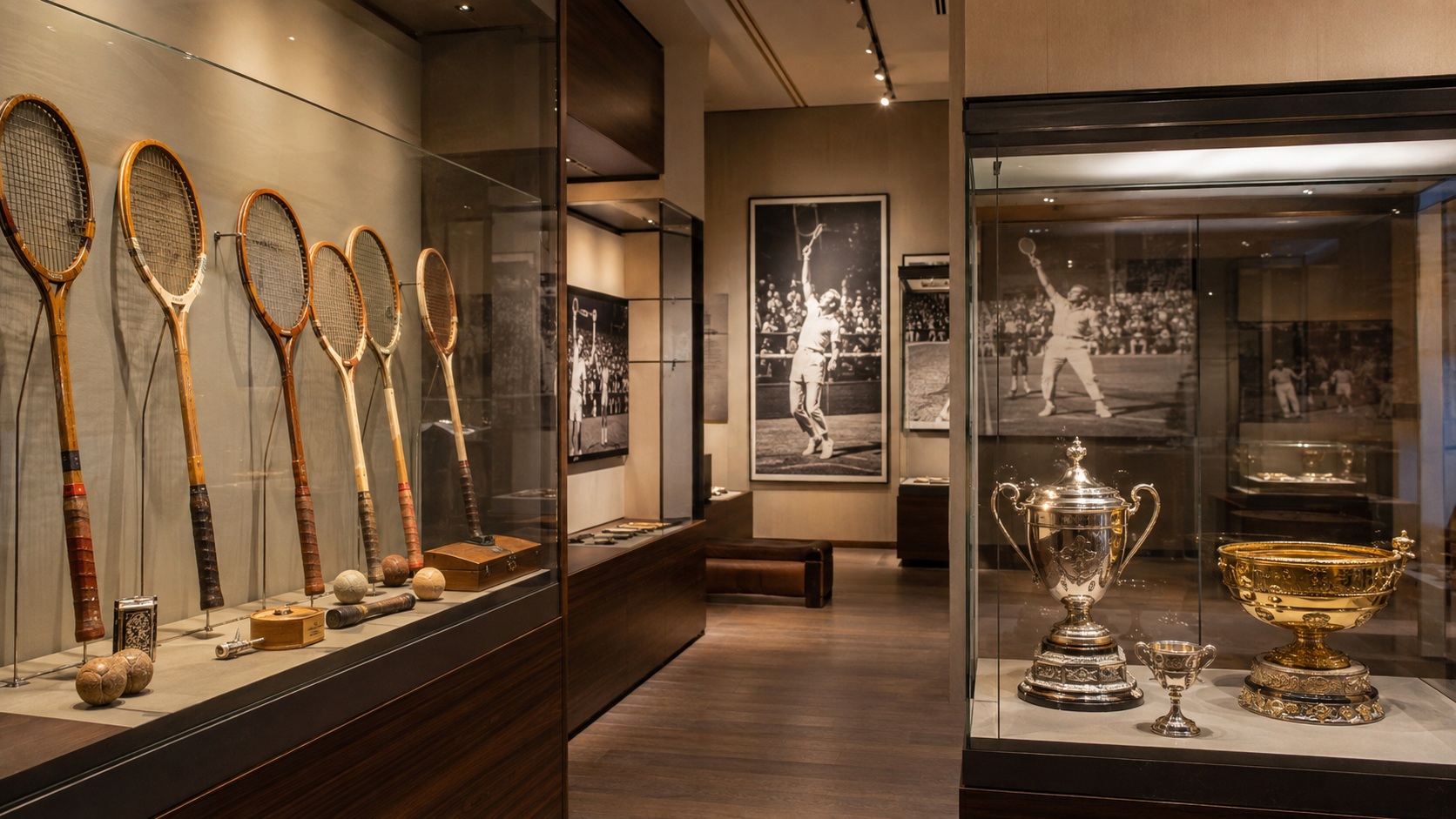 Vestiaires du stade Roland-Garros avec casiers en bois et plaques nominatives des joueurs